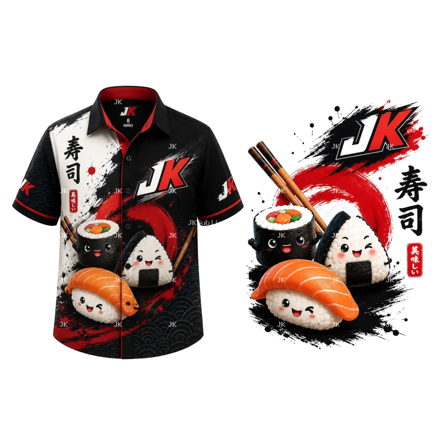 Diseño Digital 3D JK Sushi Japonés Kawaii para Camisa de Niño