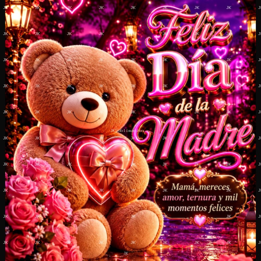 Cuadro Feliz Día de la Madre – Osito con Corazón – 4500 × 5400 px