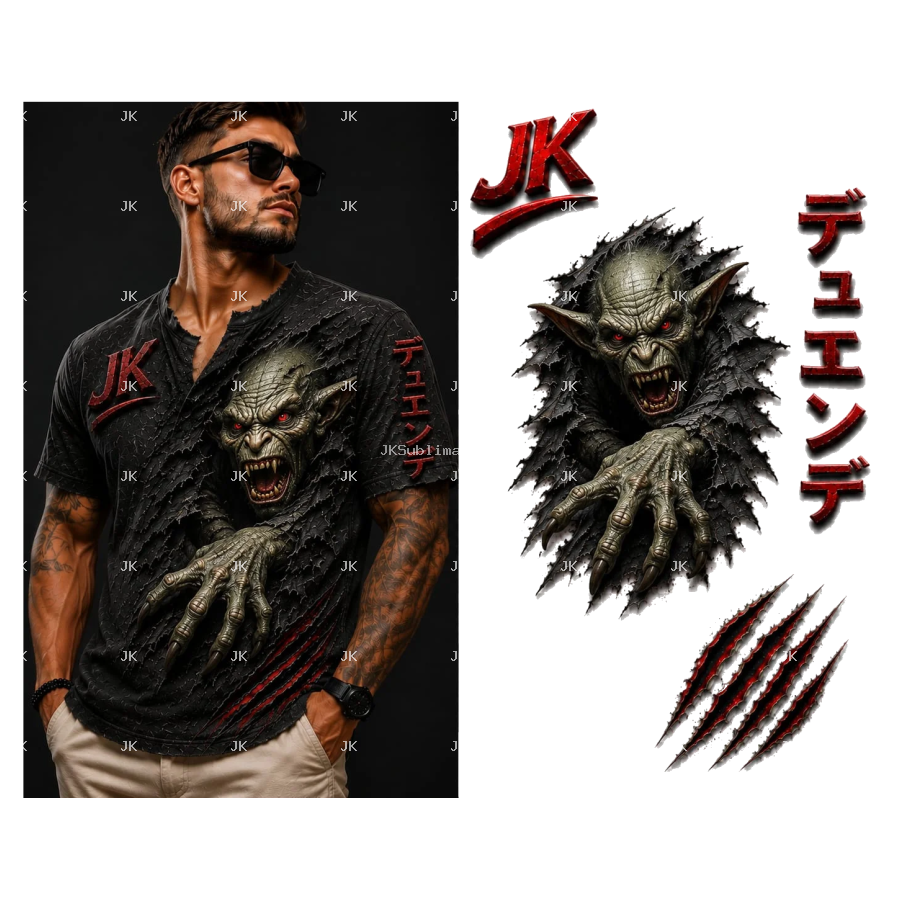 Diseño Digital JK Monstruo Japonés para Camisa de Hombre