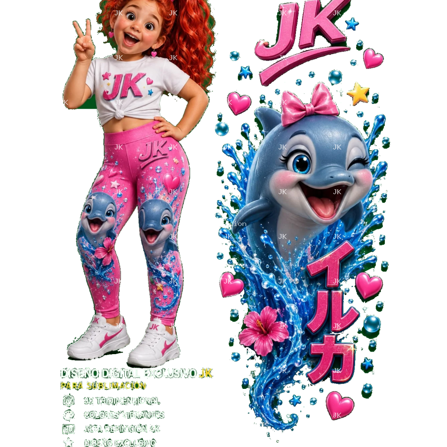 Diseño Digital JK Delfín 3D para Pantalón de Niña