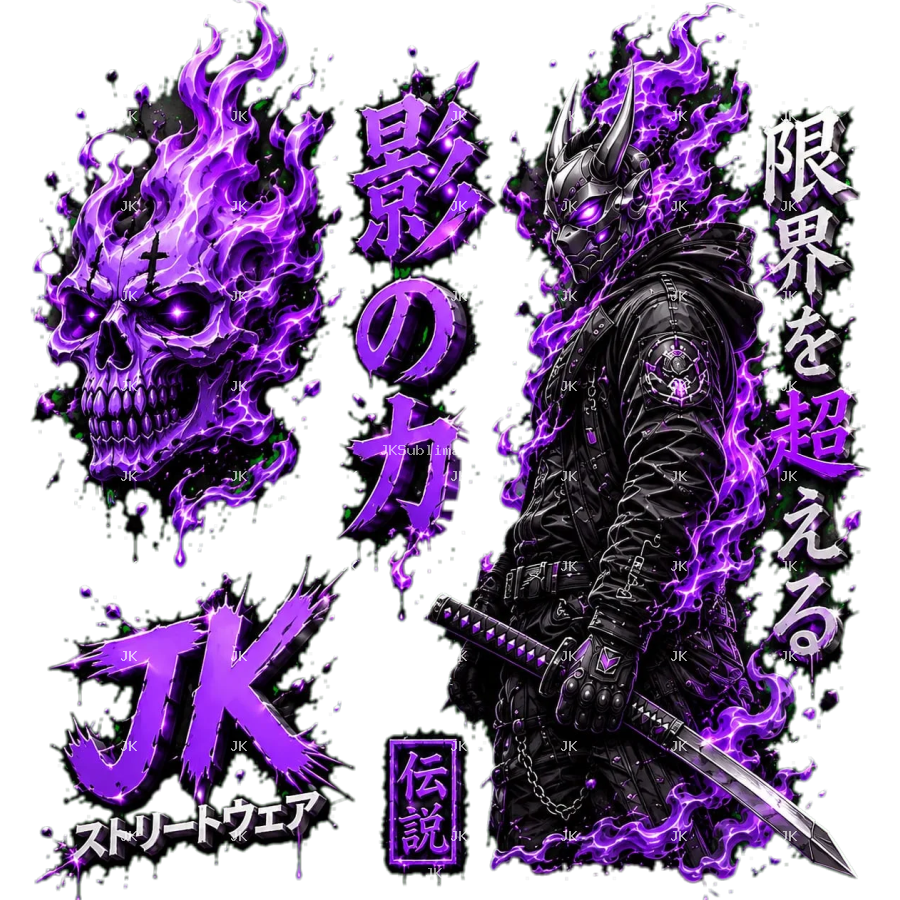 Camisa para Hombre – Samurai de Fuego Azul JK con Letras Japonesas