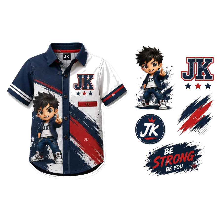 Diseño Digital Niño Urbano JK Azul y Rojo para Camisa de Niño