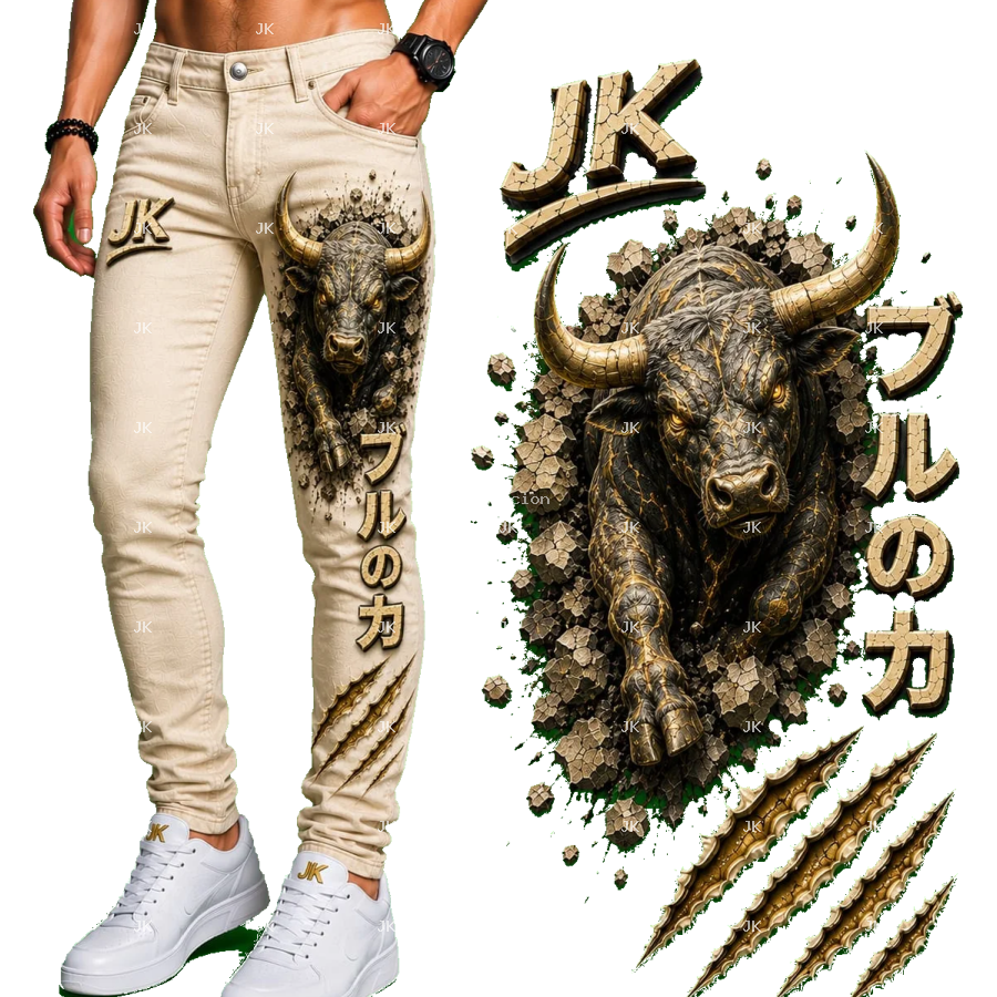 Diseño Digital JK Toro Dorado 3D para Pantalón de Hombre