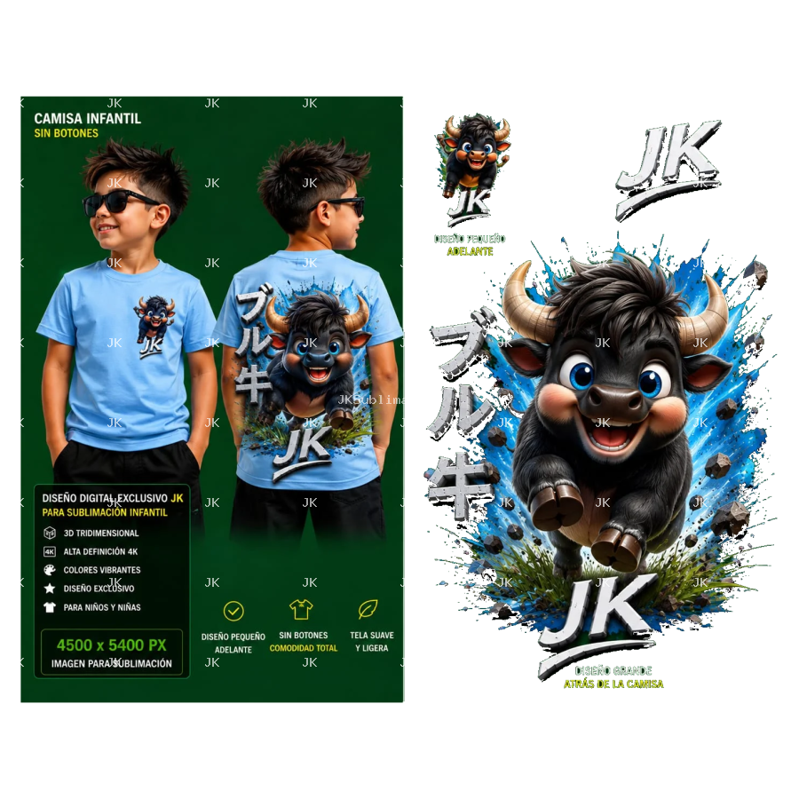 Diseño Digital Toro JK para Niño – Sublimación y DTF