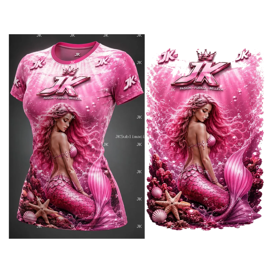 Diseño Digital JK Sirena Rosa Fantasía para Camisa de Mujer