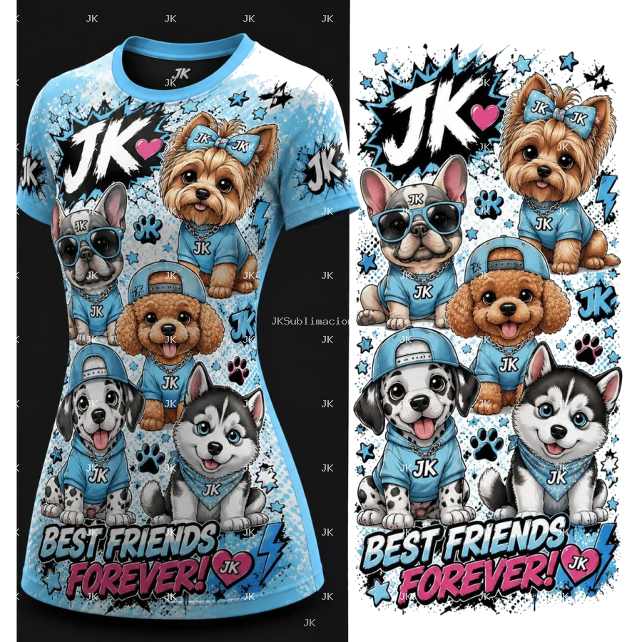 Diseño Digital 3D JK Perritos Best Friends Forever para Mujer