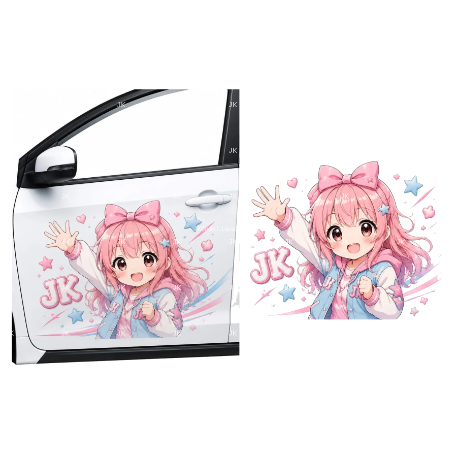 Diseño Digital para Puerta de Carro – Chica Anime Rosa Estilo Kawaii