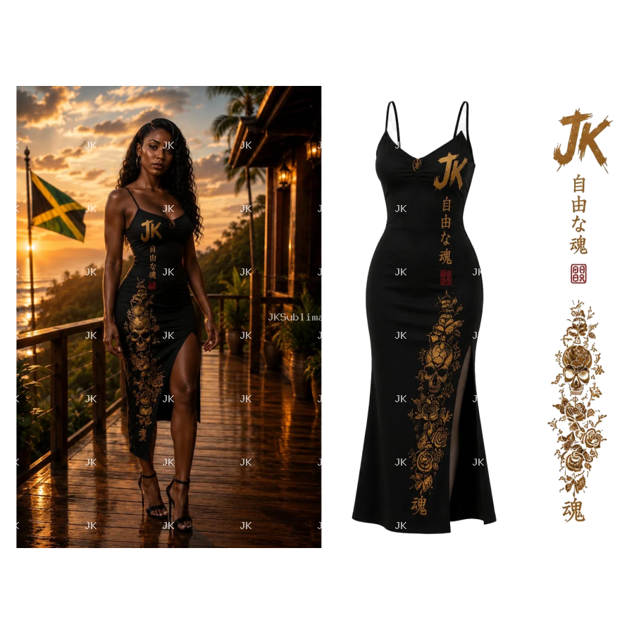 Diseño Digital JK Calavera Floral para Vestido de Mujer