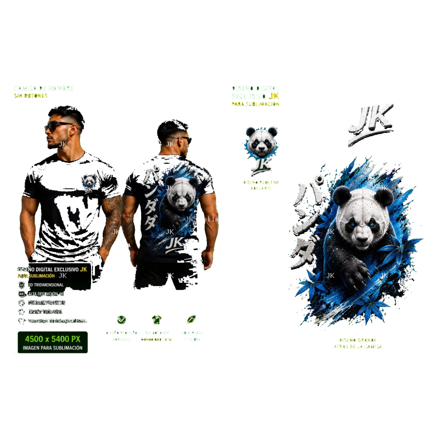 Diseño Digital JK Panda Azul 3D para Camisa de Hombre