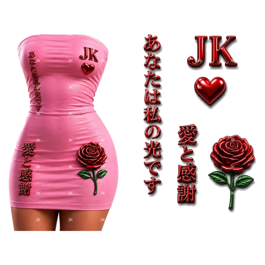 Diseño Digital JK Amor y Rosa Roja para Vestido de Mujer
