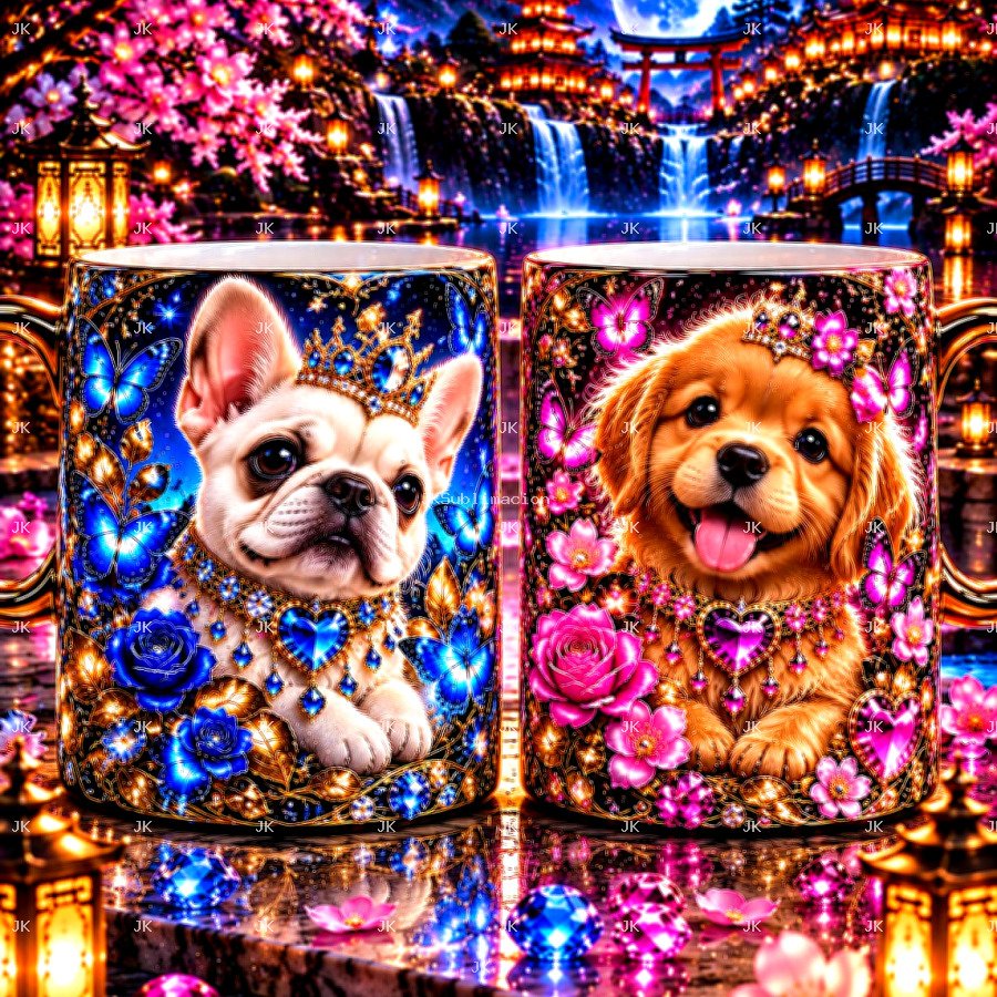 Pack de 2 Diseños Perros Finos Elegantes para Taza 11 oz – 300 DPI