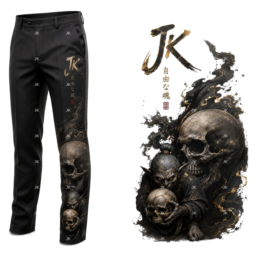 Diseño Digital JK Calaveras 3D para Pantalón de Hombre
