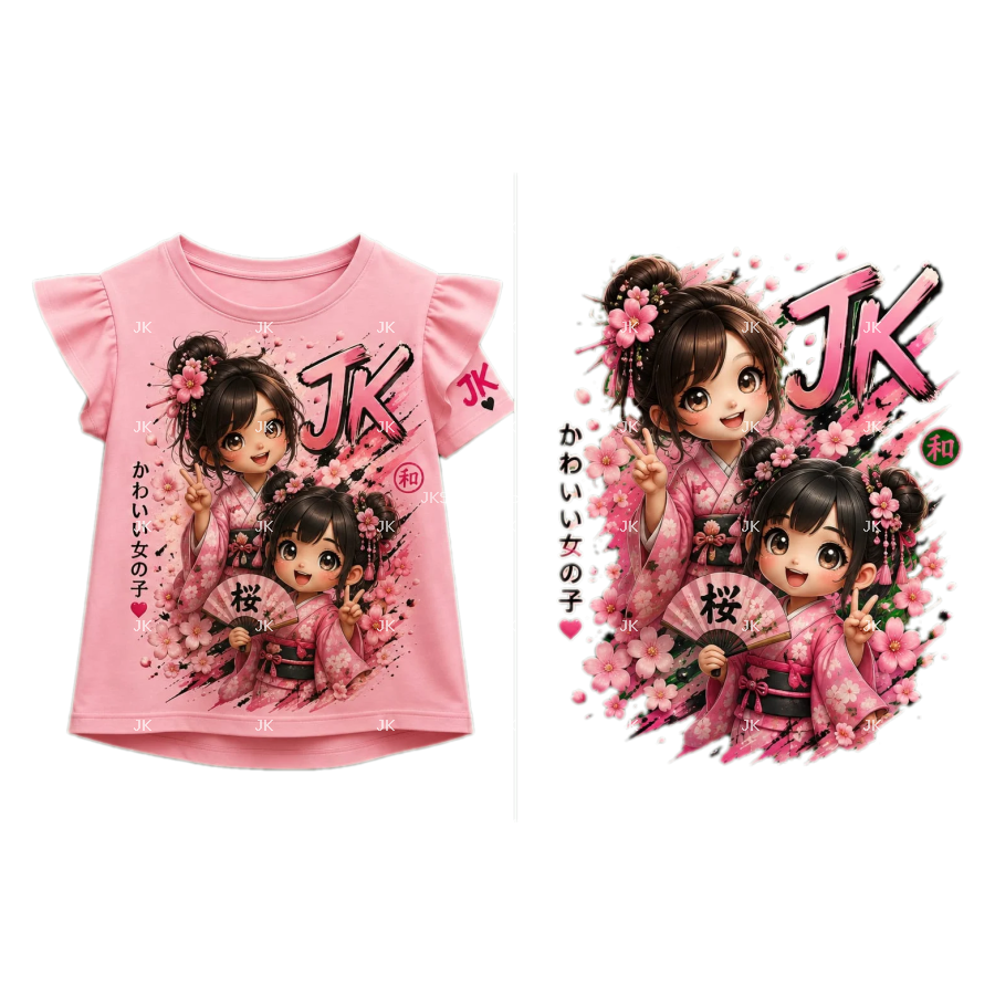 Diseño Digital JK Niñas Kawaii Japonesas con Sakura – Ropa de Niña