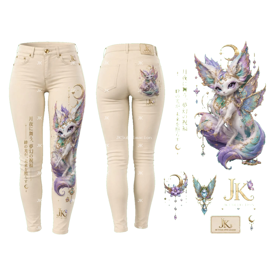 Pantalón de Mujer JK Zorro Místico Azul – Diseño Digital Premium 4500 × 5400 PNG