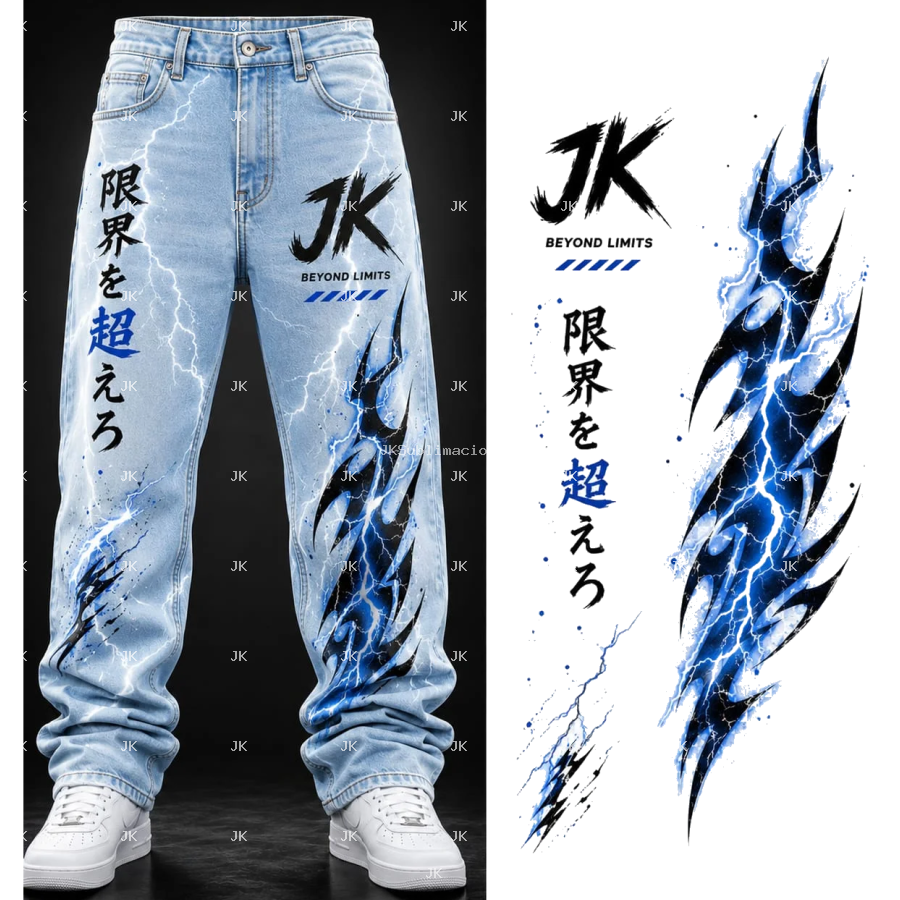 Diseño Digital JK Tribal Azul Eléctrico – para Pantalón de Hombre