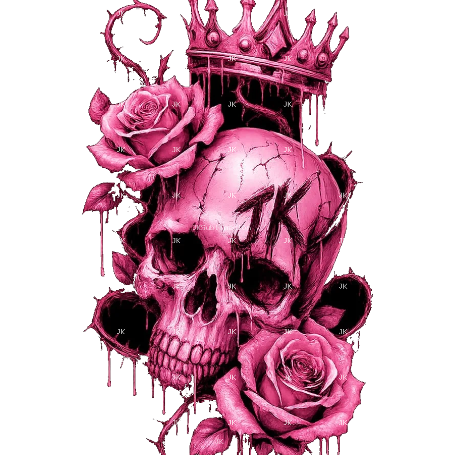 Diseño Digital JK Calavera Rosa con Corona y Rosas – para Camisa o Pantalón