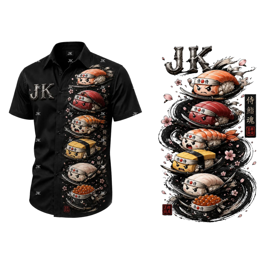 Diseño Digital JK Sushi Japonés para Camisa de Hombre