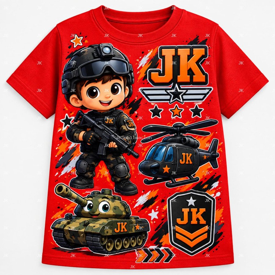 Diseño Digital Soldado Infantil con Tanque y Helicóptero para Camisa de Niño – JK