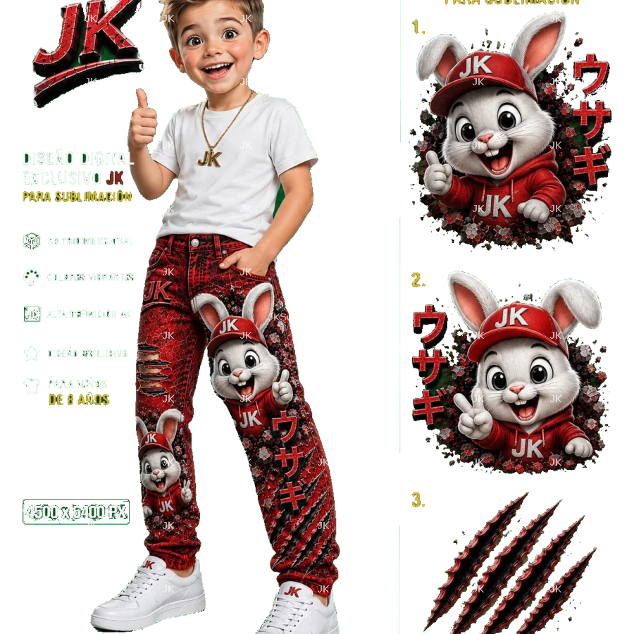 Diseño Digital Conejito JK para Niño – Sublimación y DTF