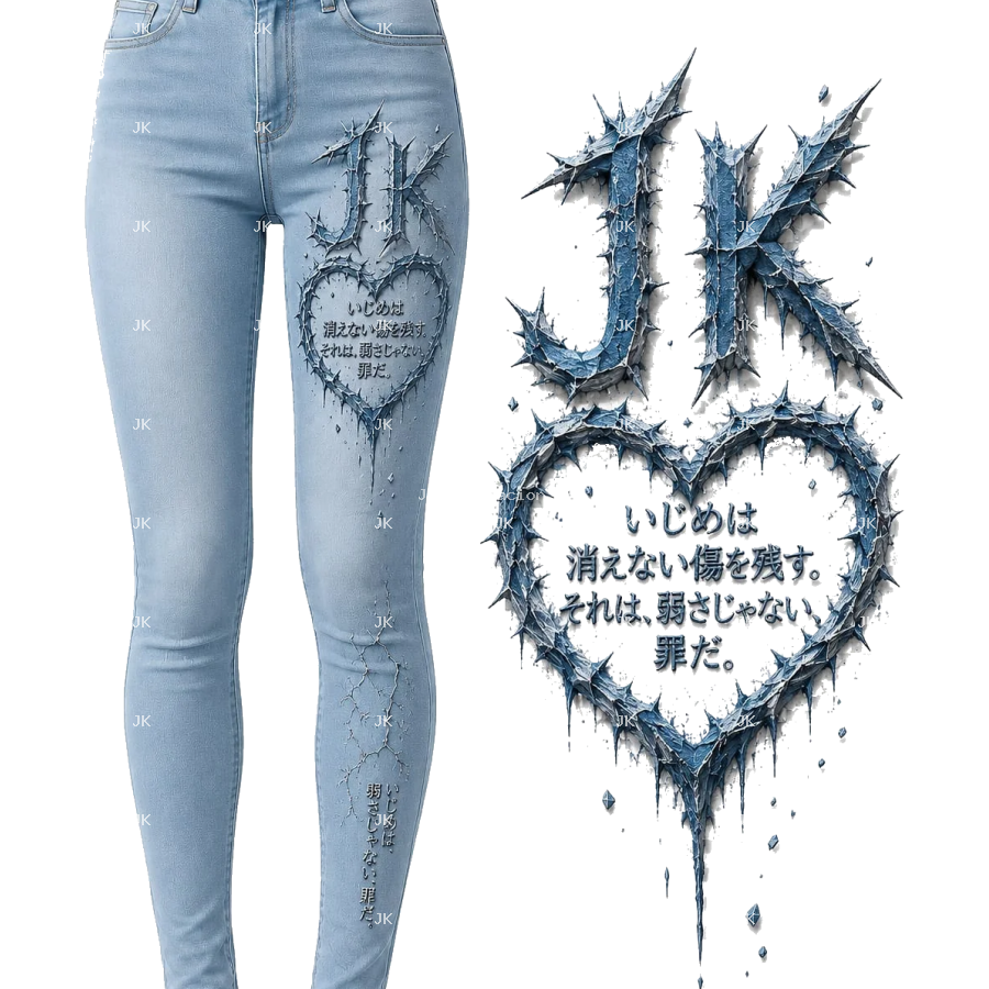 Diseño Digital JK Tribal Azul con Corazón y Efecto Espinoso para Pantalón de Mujer – Sublimación y DTF