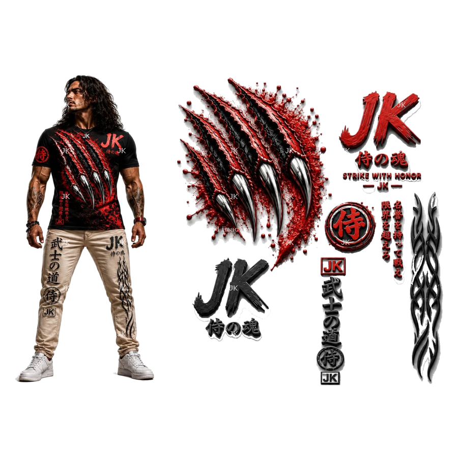 Diseño Digital JK Garras Rojas Urbanas – para Ropa de Hombre