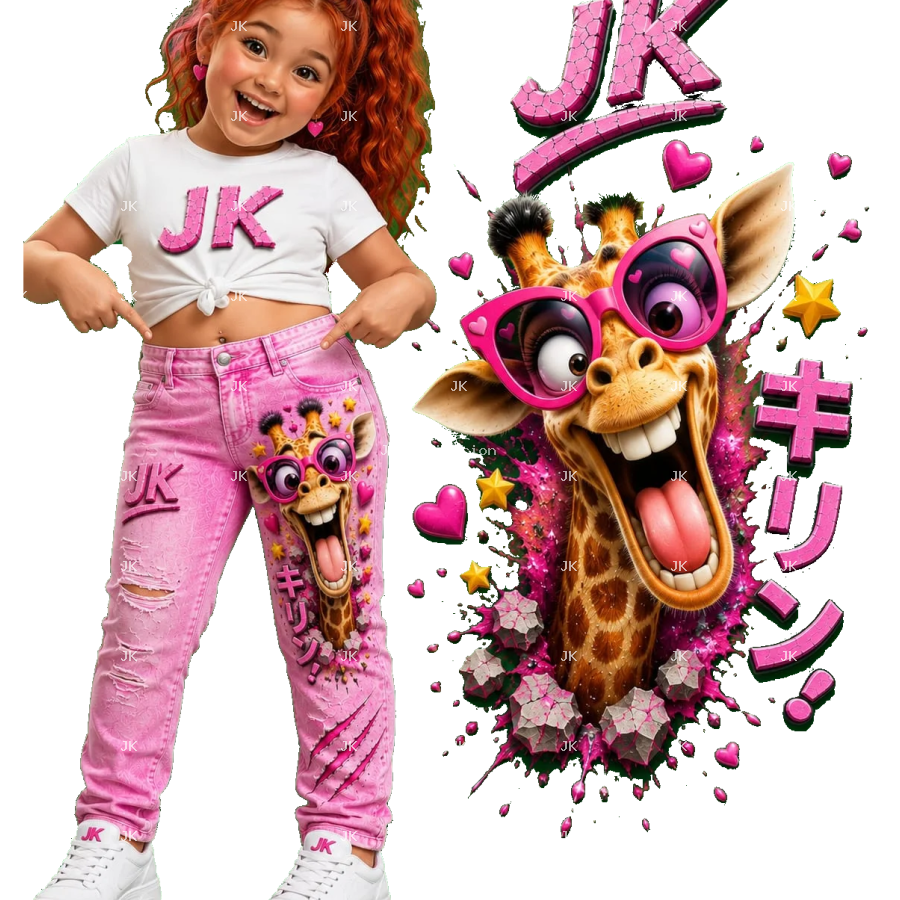 Diseño Digital JK Jirafa Divertida 3D para Pantalón de Niña
