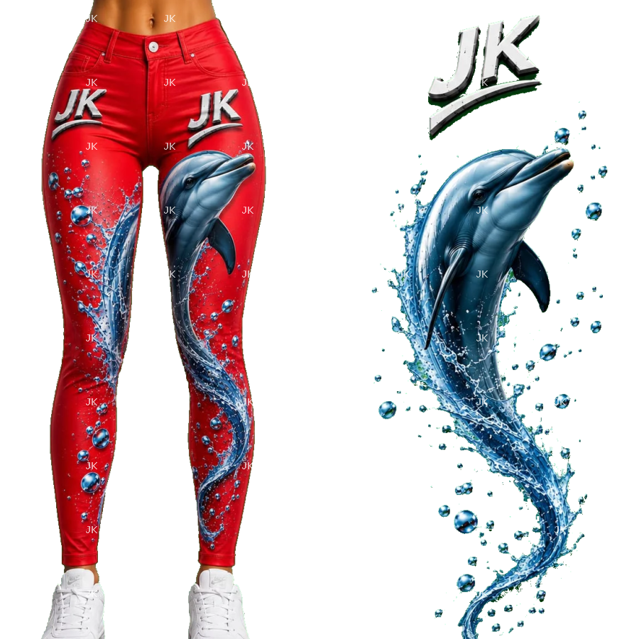 Diseño Digital JK Delfines y Olas para Pantalón de Mujer – Sublimación y DTF