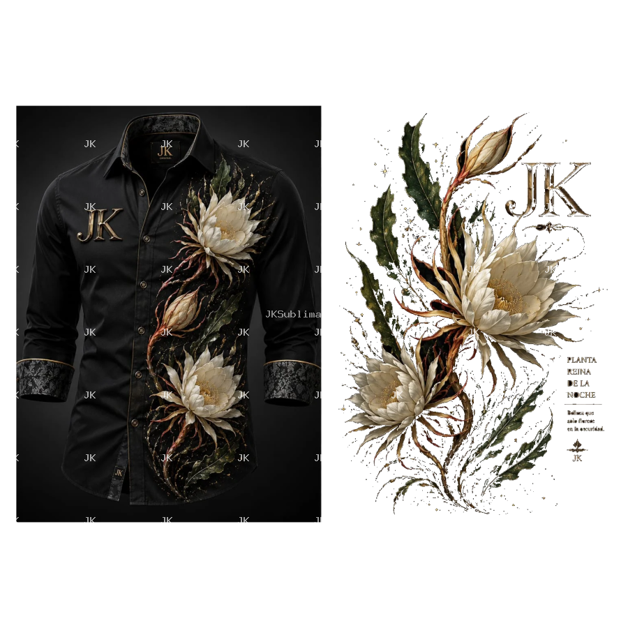 Diseño Digital JK Flores Doradas y Blancas para Camisa de Hombre
