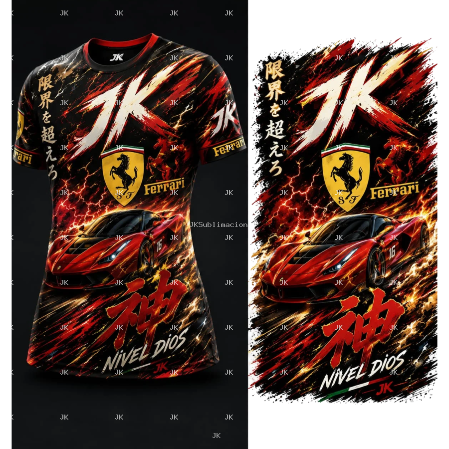 Diseño Digital JK Auto Deportivo con Fuego – para Camisa de Hombre