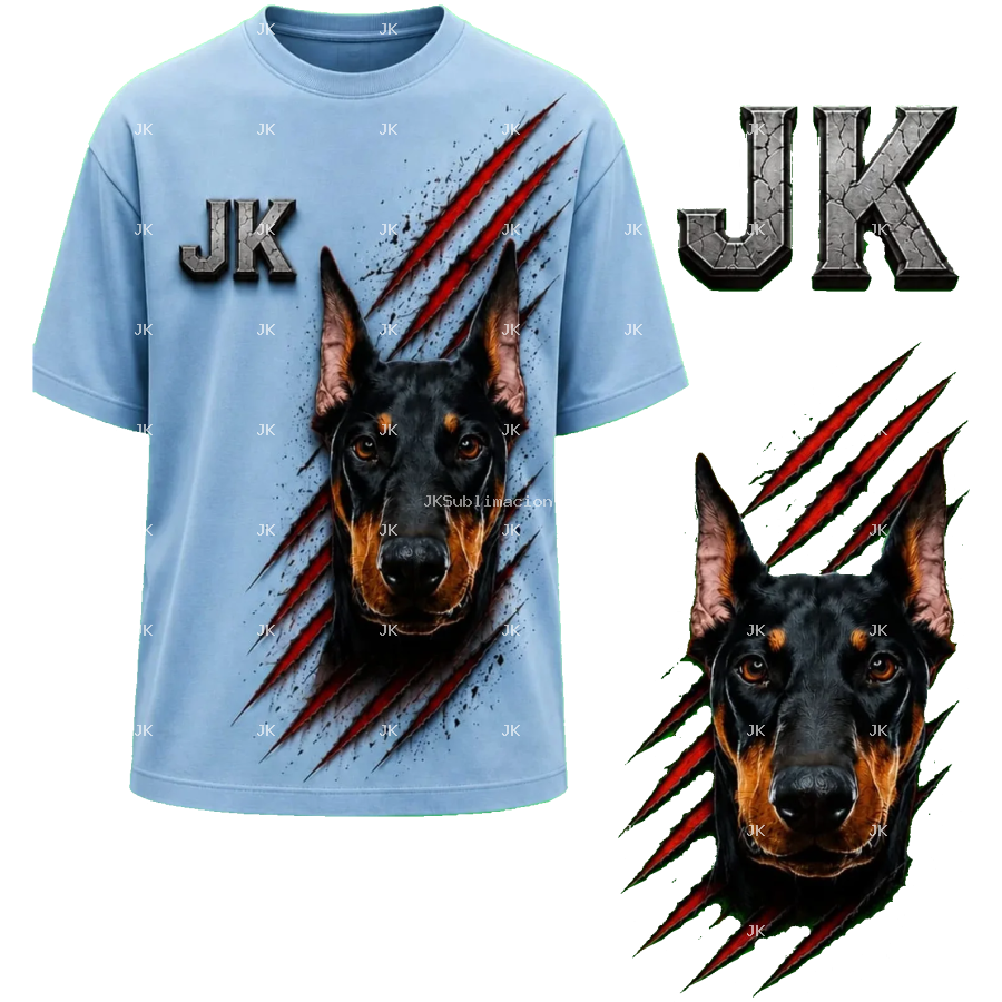 Diseño Digital JK Dóberman 3D con Arañazos para Camisa de Hombre