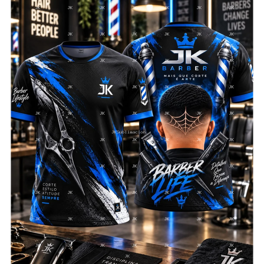 Diseño digital original JK Barber para camisa de hombre — Corte degradado con telaraña