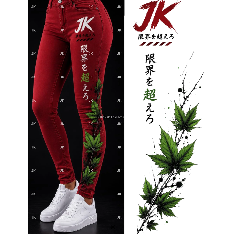 Diseño Digital Hojas Verdes JK para Pantalón de Mujer