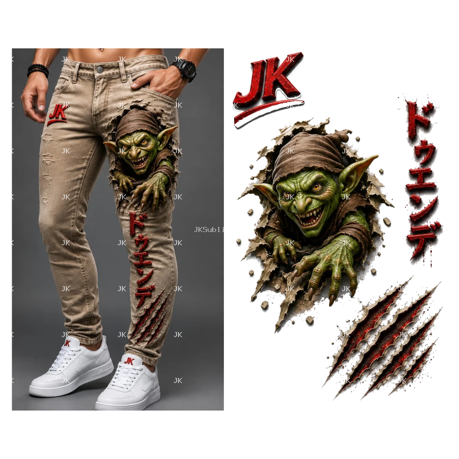 Diseño Digital JK Duende Japonés para Pantalón de Hombre