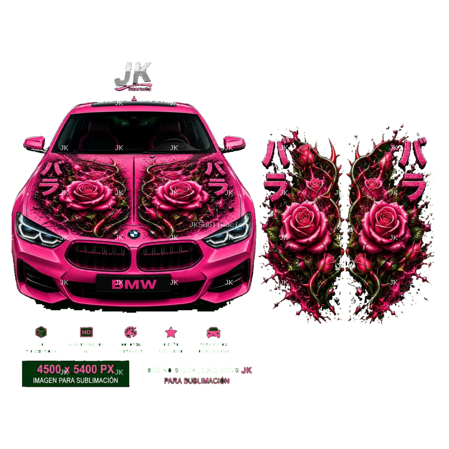Diseño Digital JK Tribal para Tapa de Carro – Alas Tribales Rojo, Negro y Blanco