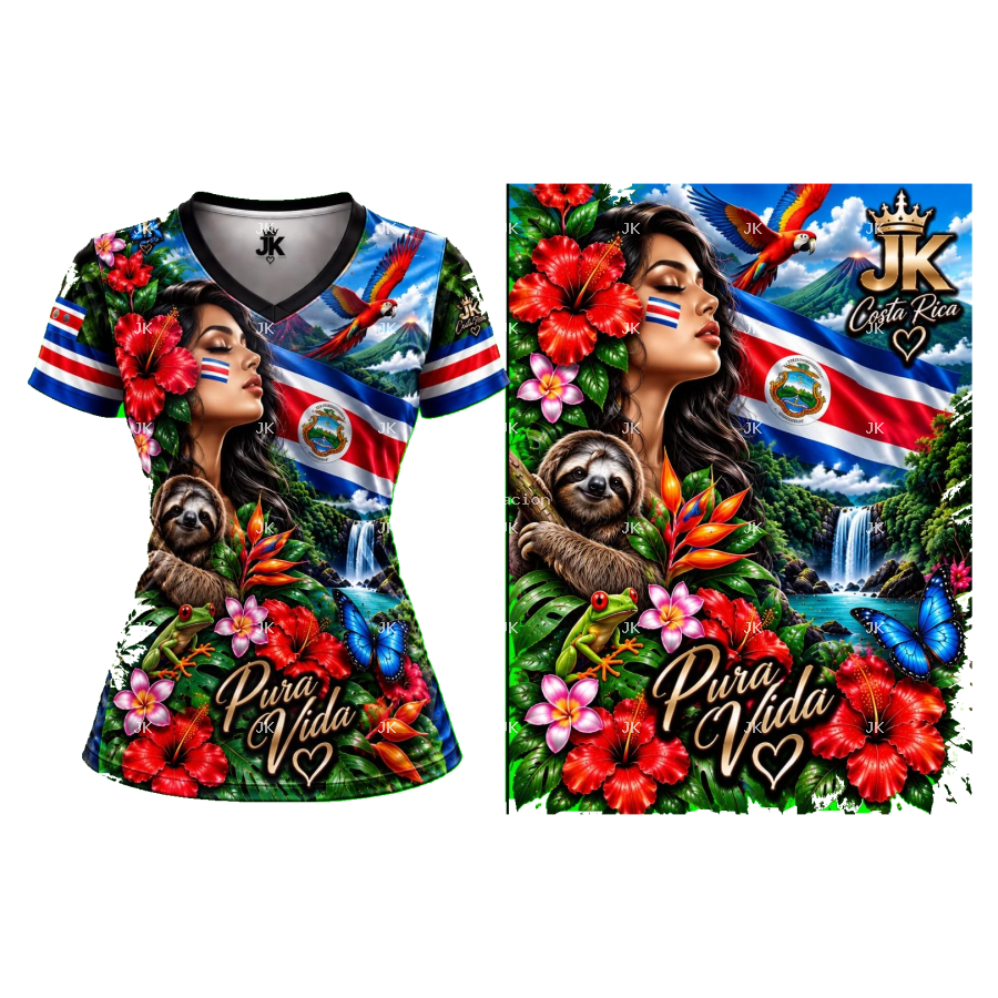 Diseño digital Pura Vida Costa Rica con mujer, flores y naturaleza — JK