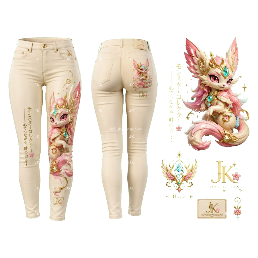 Pantalón de Mujer JK Zorro Rosa Místico – Diseño Digital Premium 4500 × 5400 PNG
